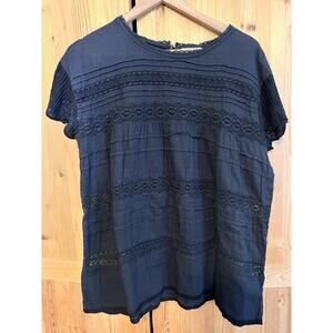 Sundance Aria Blouse Embroidered Lace Panels Size M Retails $88 Black